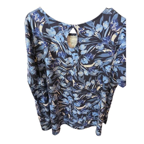 Roaman's T Shirt 22/24 1x Womens Plus Size Blue Floral Key Hole Back Art Deco - Picture 6 of 6